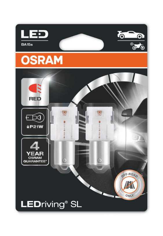 Osram P21W (1,8W) LEDriving SL 12V  2 St. Rødt lys