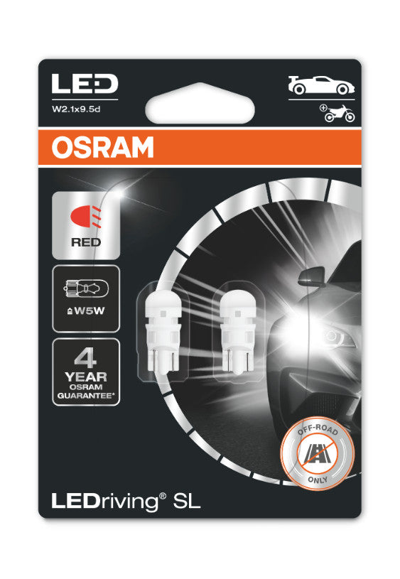 OSRAM W5W LEDriving SL 2 stk Rødt lys