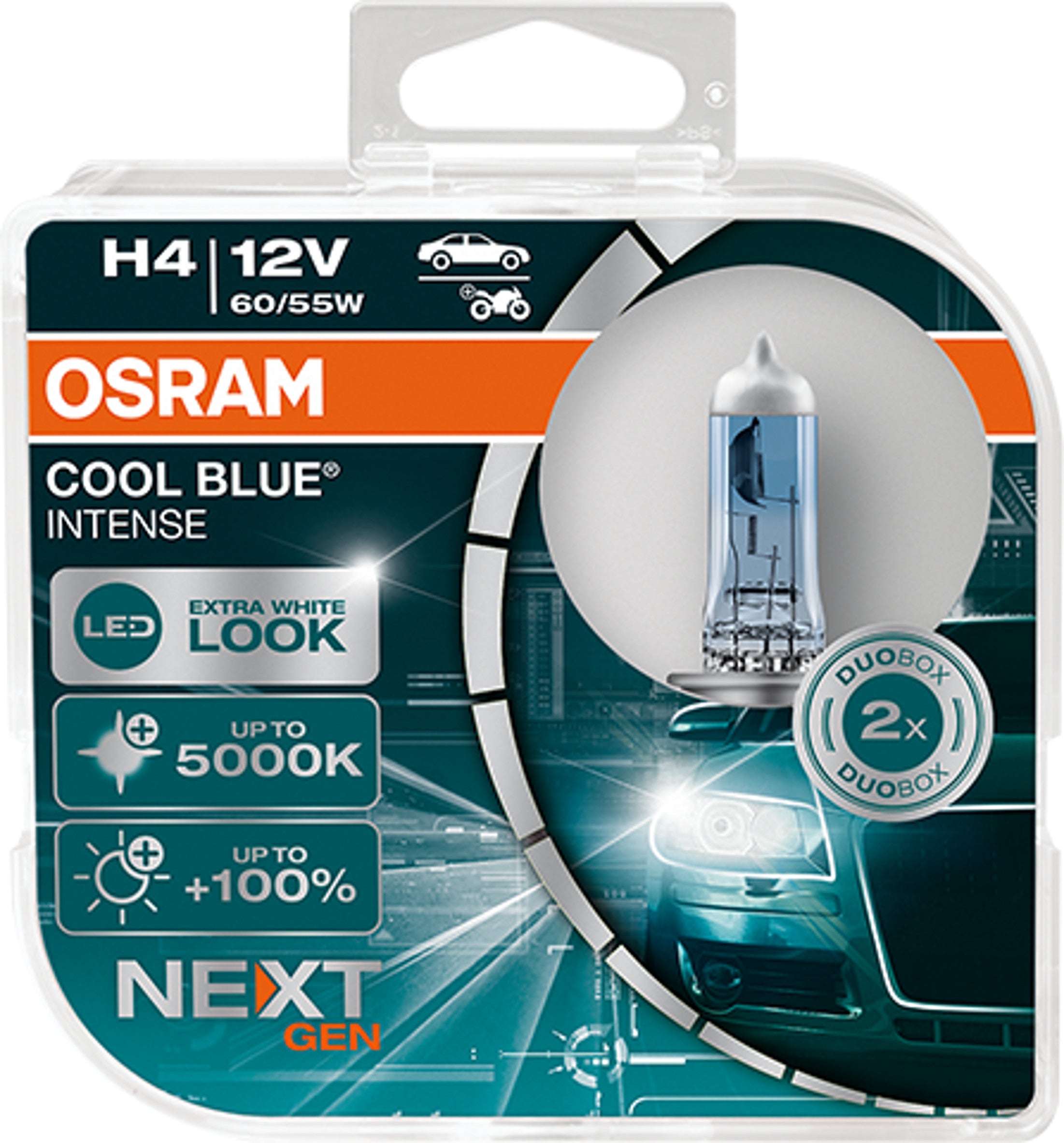 Osram H4 60/55W Cool Blue Intense +100% 2 stk