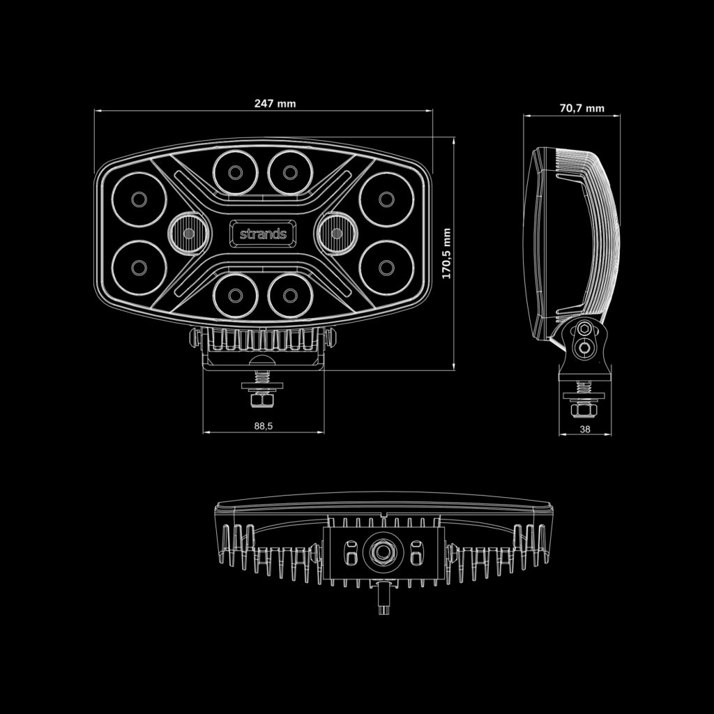 Strands 98W Dark Knight Intense LED Rektangulær Ekstralys -  12 000 lm