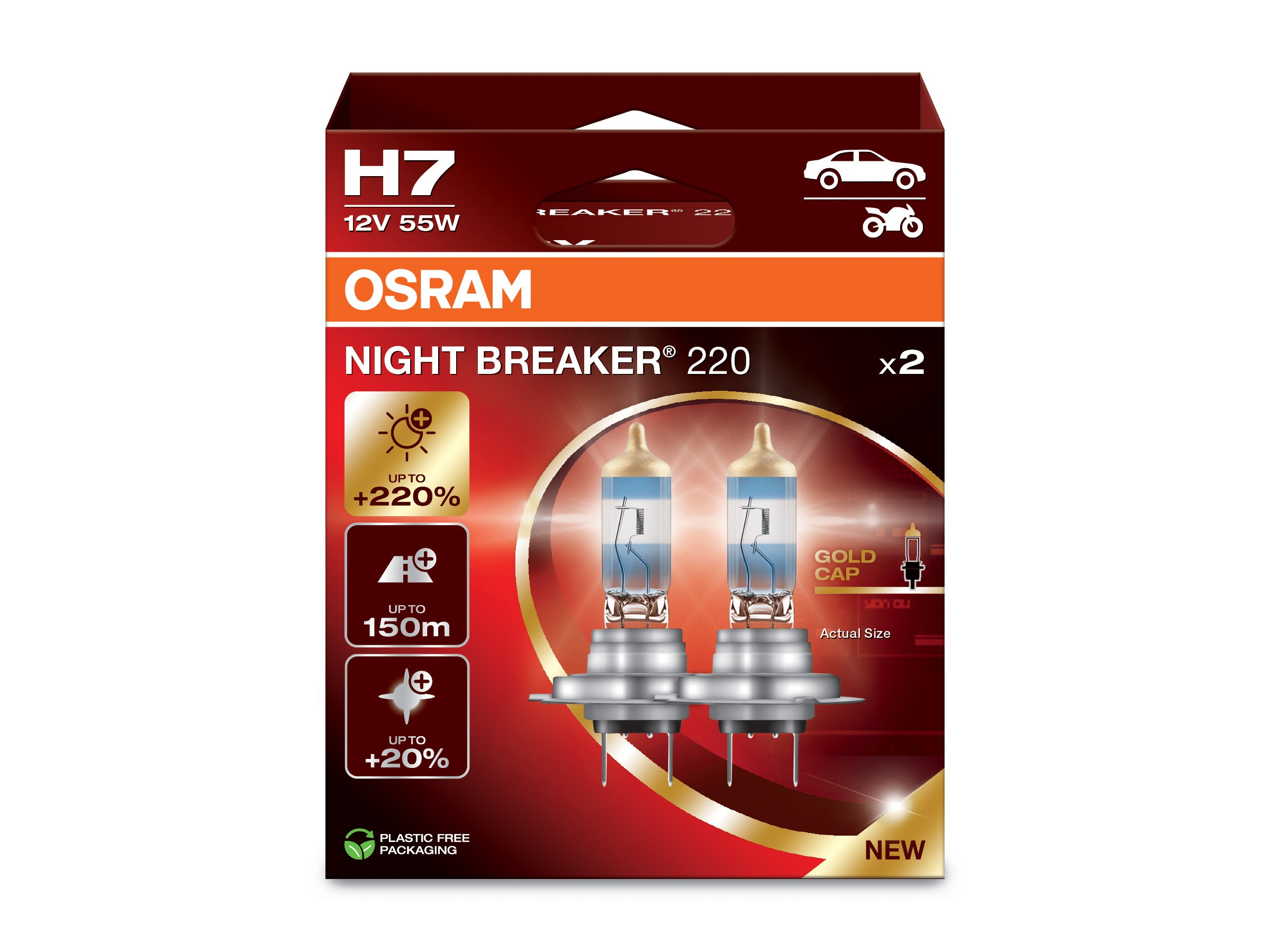 Nyhet! Osram H7 55W Night Breaker 220% 2 stk (12V)