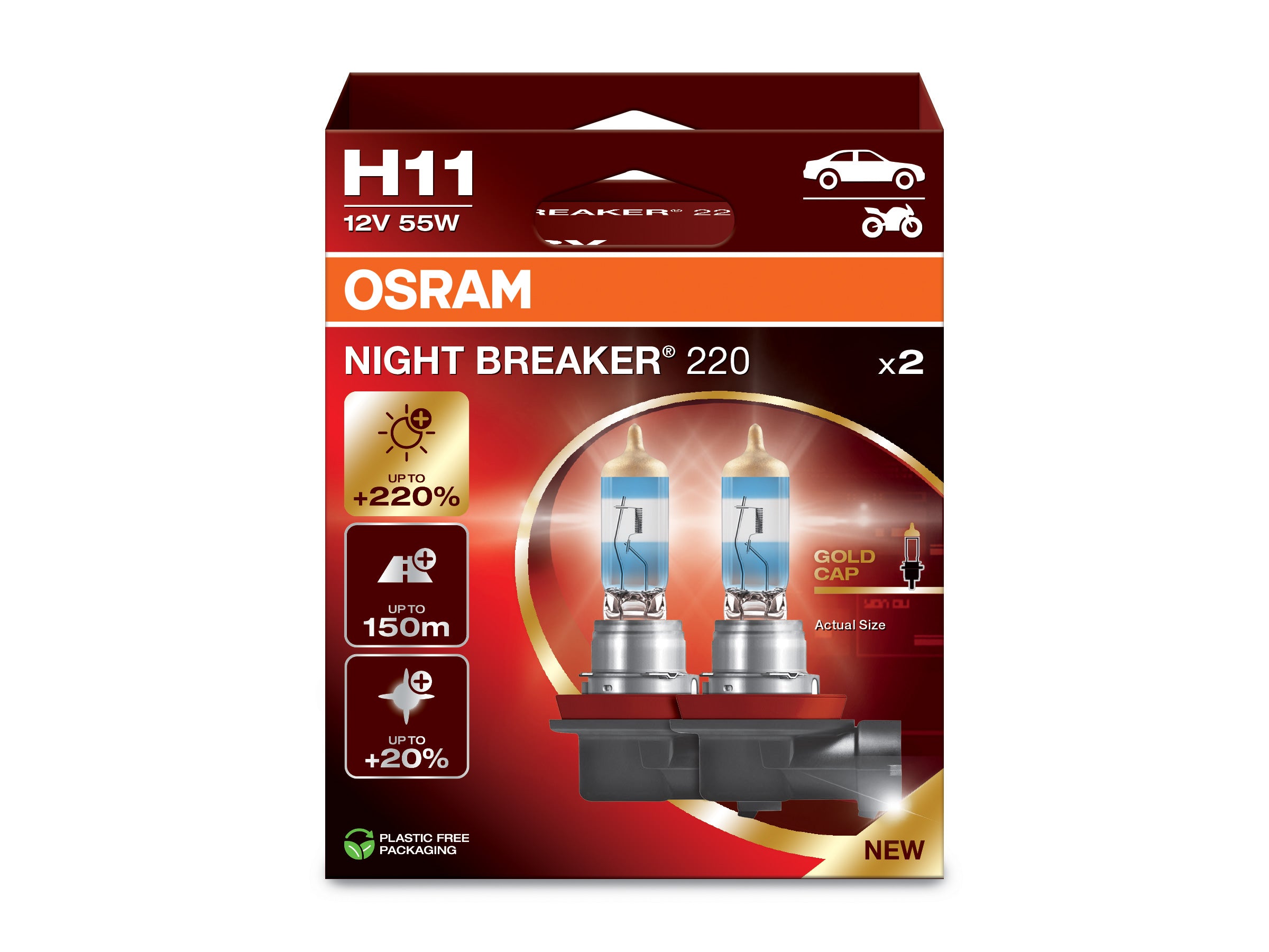 Nyhet! Osram H11 55W Night Breaker +220% 2 stk (12V)