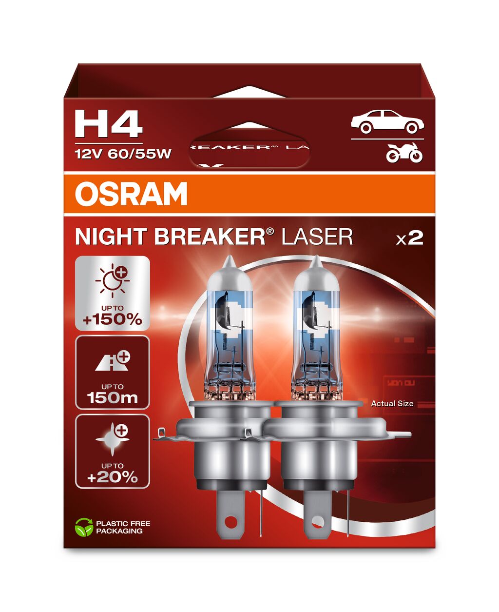 Osram H4 60/55W Night Breaker Laser +150% 2 stk (12V)