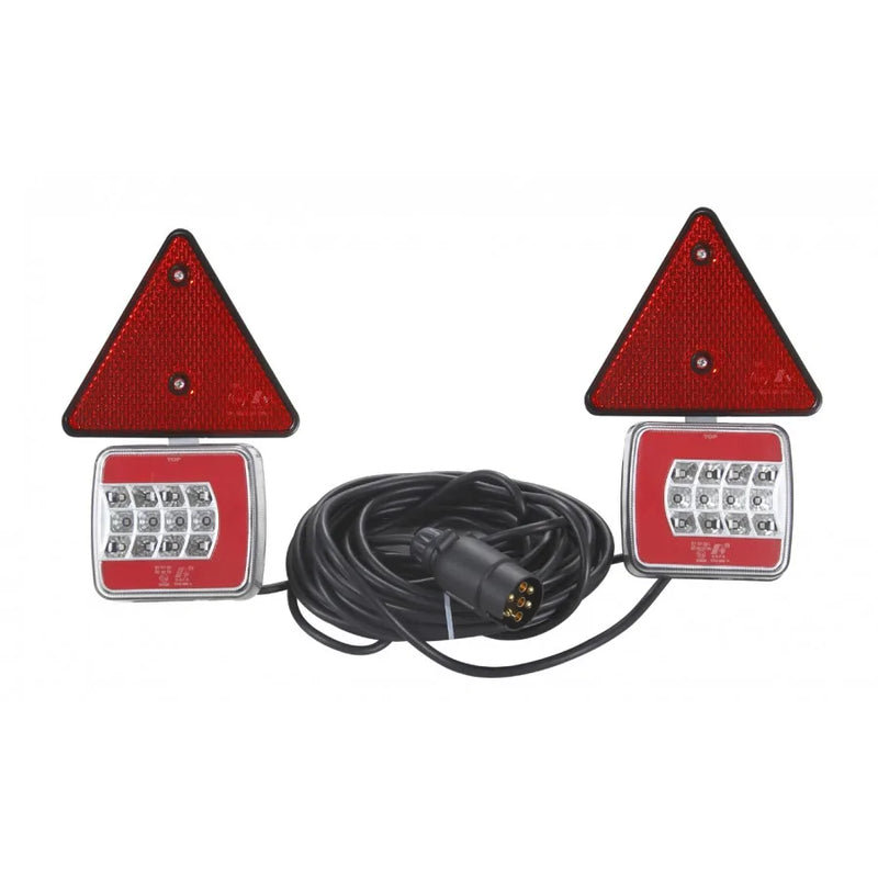 Tilhengerlys -LEDsett med 2 lys, varseltriangel, 7,5 m kabel, kontakt.