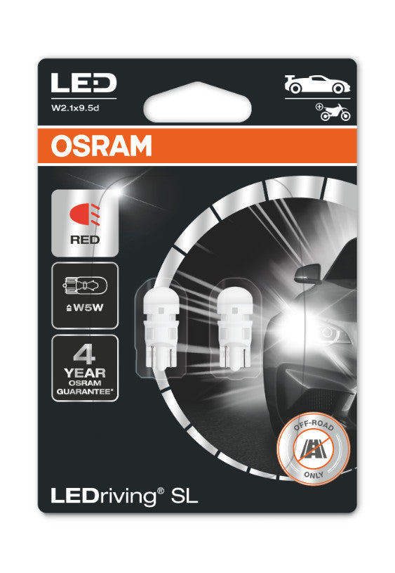 Osram W5W LEDriving SL 2 stk Rødt lys